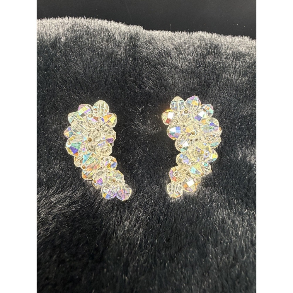 Vintage Signed Laguna Crystal Clip On Earrings‎ Ear Climbers